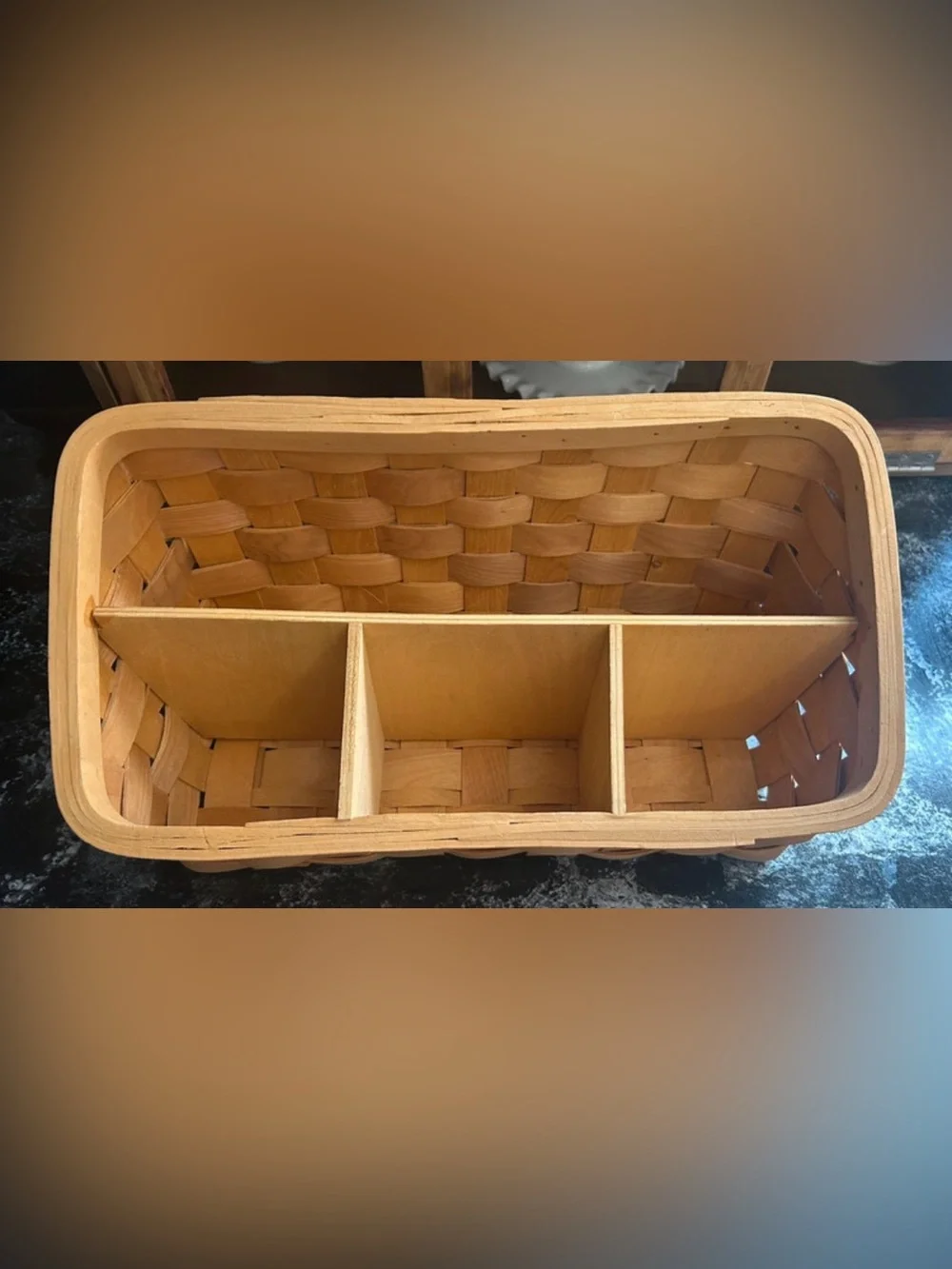 Vintage Woven Wooden Divided Storage Basket - Natural Finish